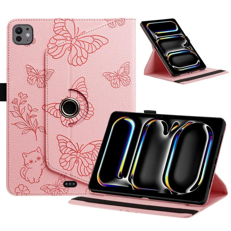 Butterfly Cat Embossed Rotation Vegan Leather Smart Tablet Case