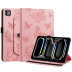 Butterfly Cat Embossed Rotation Vegan Leather Smart Tablet Case