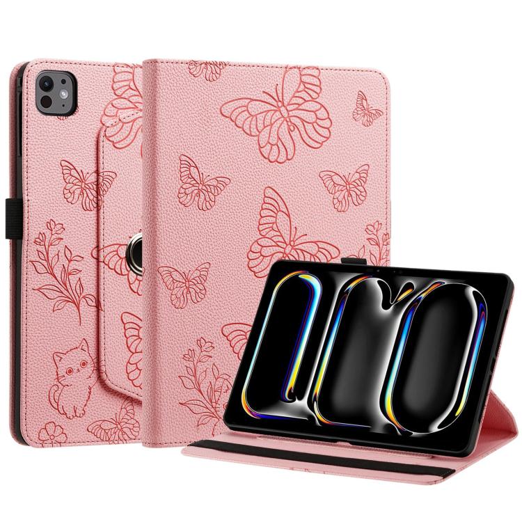Butterfly Cat Embossed Rotation Vegan Leather Smart Tablet Case