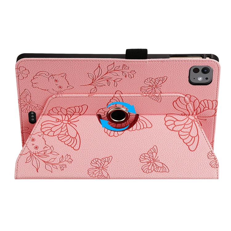 Butterfly Cat Embossed Rotation Vegan Leather Smart Tablet Case