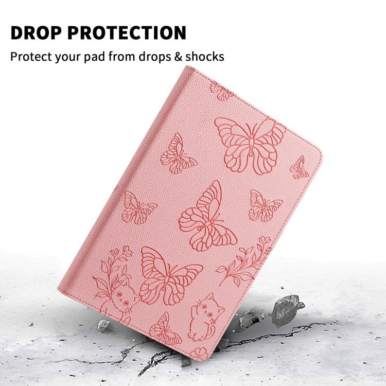 Butterfly Cat Embossed Rotation Vegan Leather Smart Tablet Case