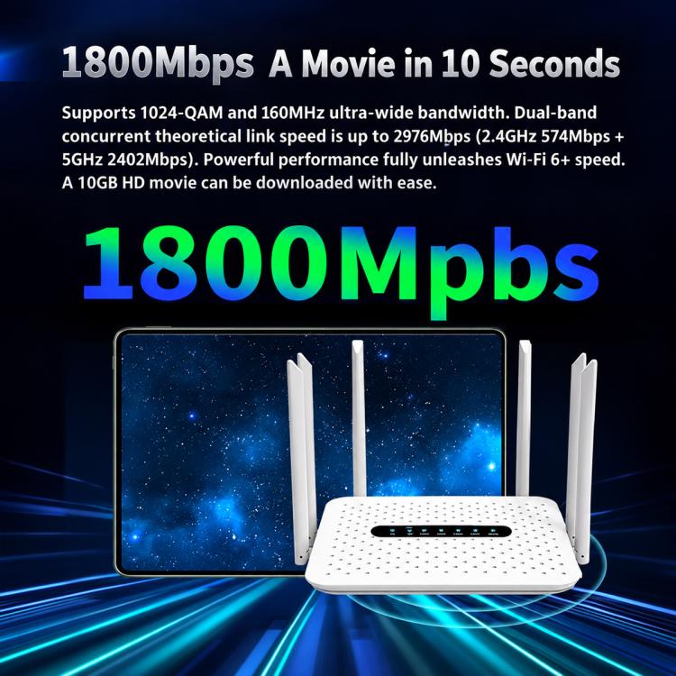 6 Antennas 1800Mbps Gigabit High-Speed WiFi 6 Wireless Router