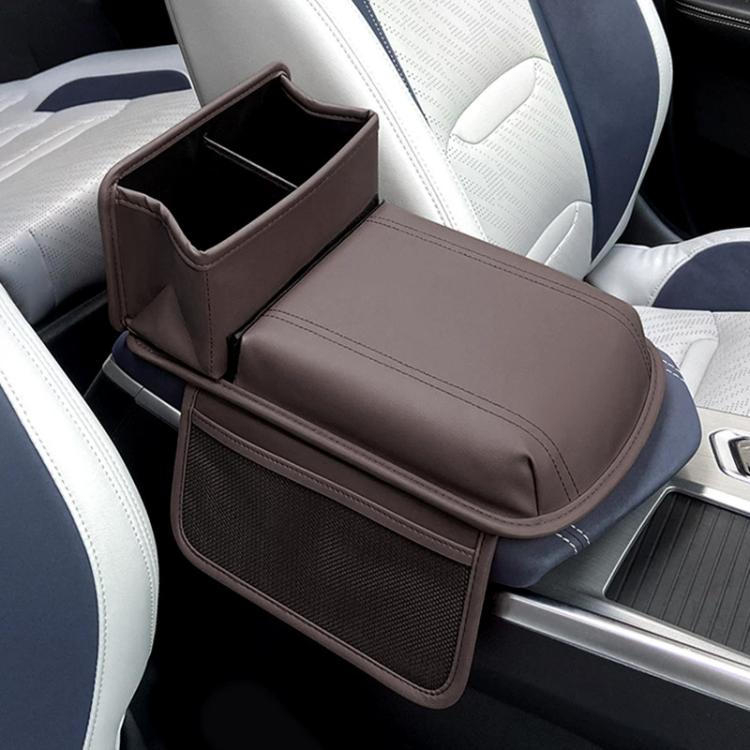 Car Center Console Armrest Riser Pad with Storage Organizer Box — Beige