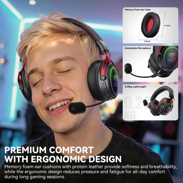 SoulBytes K17 Tri-mode Bluetooth 2.4G Wired RGB Gaming Headset with Detachable Microphone — view 6