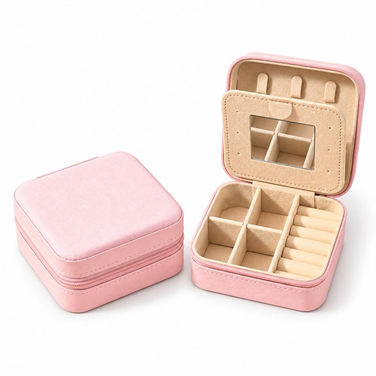 Portable Zippered Jewelry Storage Box — With Mirror