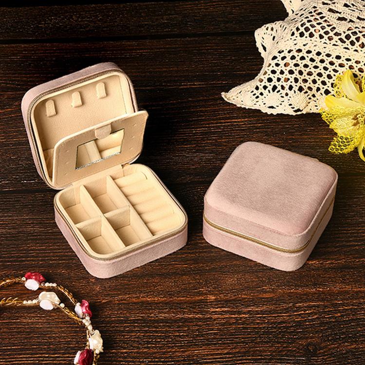 Portable Zippered Velvet Jewelry Storage Box — Army Green