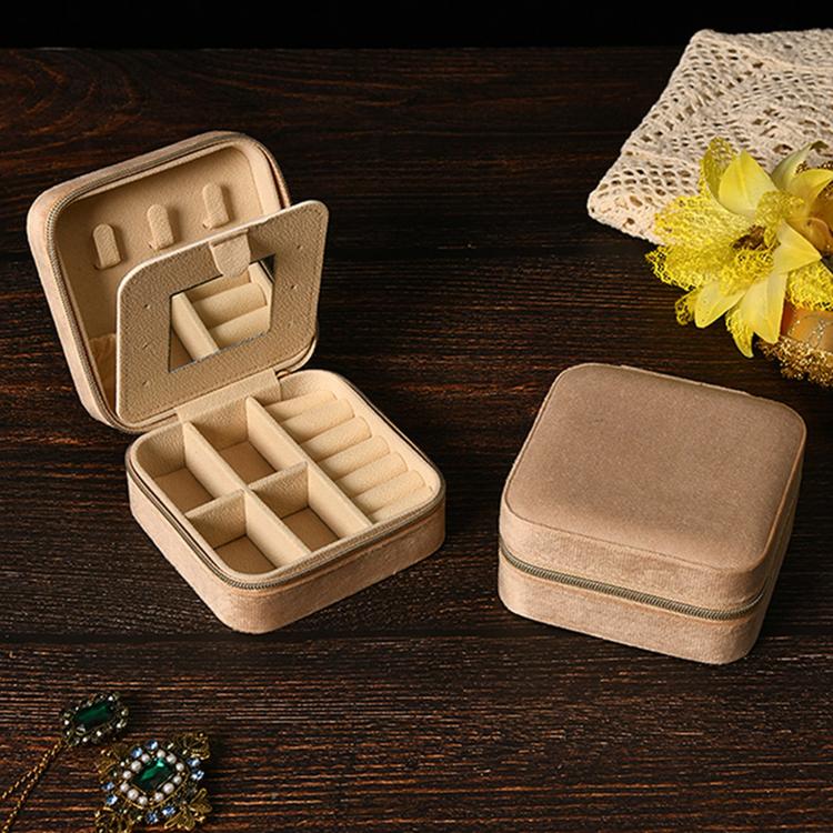 Portable Zippered Velvet Jewelry Storage Box — Nude Pink