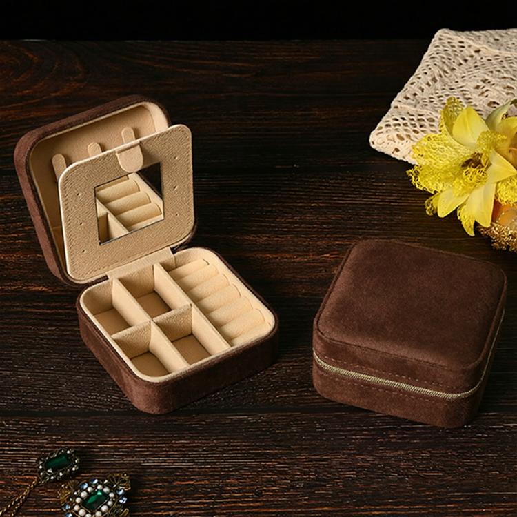 Portable Zippered Velvet Jewelry Storage Box — Dark Blue