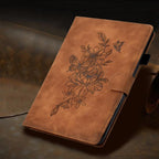 Peony Butterfly Embossed Leather Smart Tablet Case