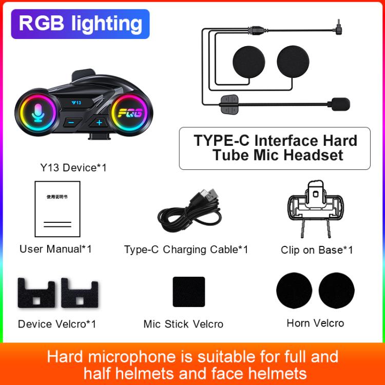 Y13 Motorcycle Helmet Bluetooth Earphone with RGB Lighting — Hard Mic
