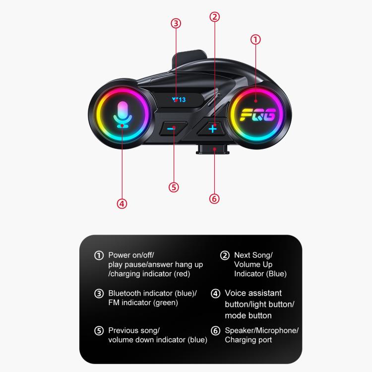 Y13 Motorcycle Helmet Bluetooth Earphone with RGB Lighting — view 18
