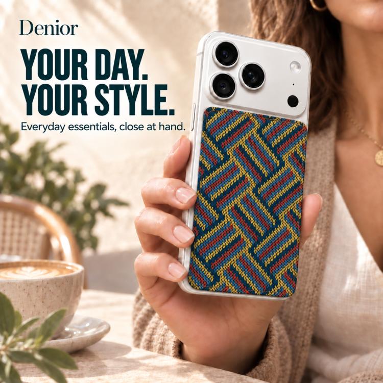 Denior V30 Embroidered Style Magnetic Phone Card Holder — Blue