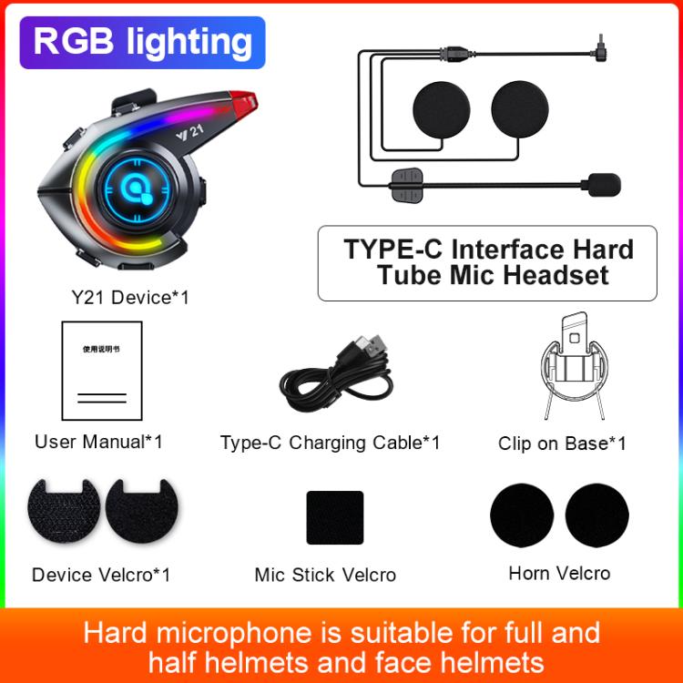 Y21 Motorcycle Helmet Bluetooth Earphone with Smart Warning Light — Hard Mic
