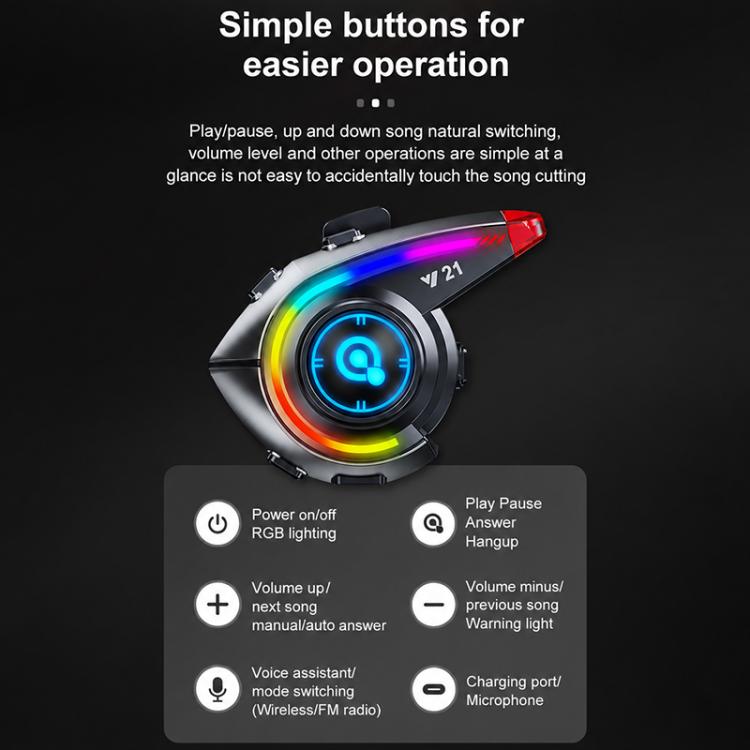 Y21 Motorcycle Helmet Bluetooth Earphone with Smart Warning Light — view 16