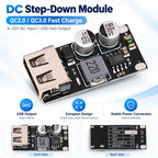 QC2.0 / QC3.0 Fast Charging DC Buck Module, Mobile Phone Charging Board — Dual-Port with DC Jack