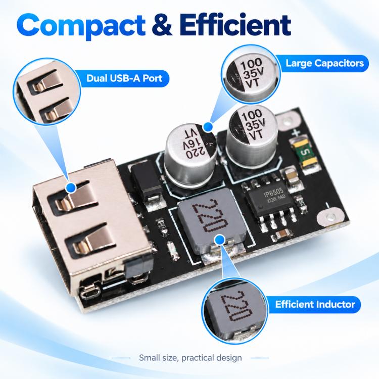 QC2.0 / QC3.0 Fast Charging DC Buck Module, Mobile Phone Charging Board — Four-Port with DC Jack
