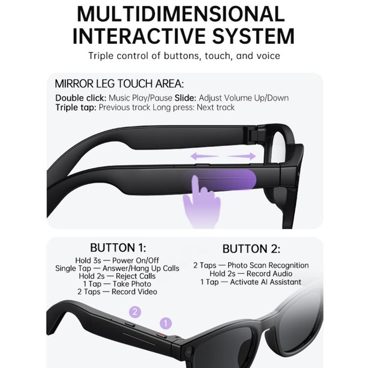 L1 1200P Video Recording EIS Stabilization 8MP AI Smart Camera Glasses — view 14