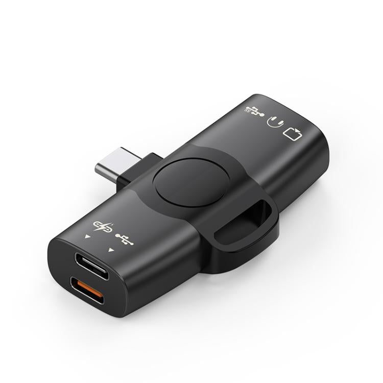 Type-C to PD 60W Type-C, USB 2.0, USB 3.0 Screen Mirroring Adapter — Dark Grey