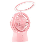 S1 Multi-function Portable USB Charging Mute Desktop Electric Fan Table Lamp, with 3 Speed Control — Pink