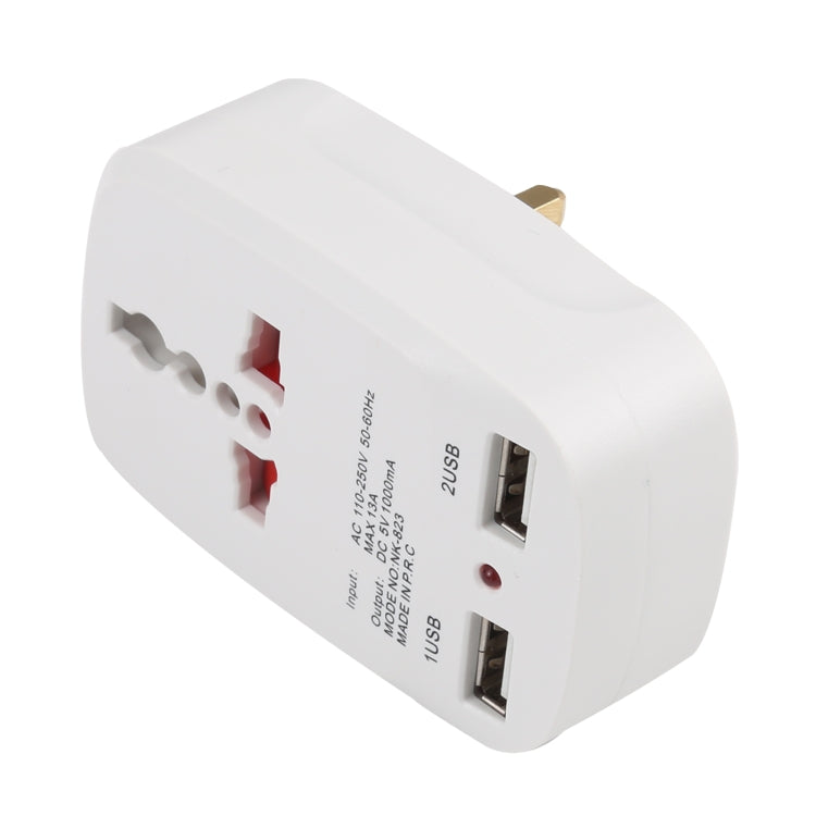 NK-823 2000W Dual USB Travel Charger Power Adapter Socket, UK Plug