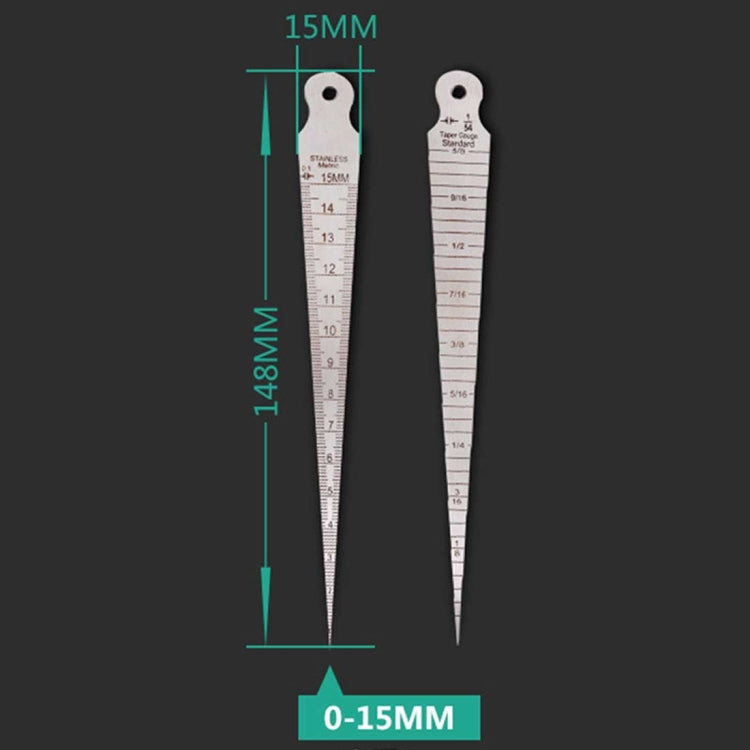 Wedge Feeler Gap 1-15mm Thick Stainless Steel Ruler Inspection Taper Gauge Metric Imperial Measure Tool
