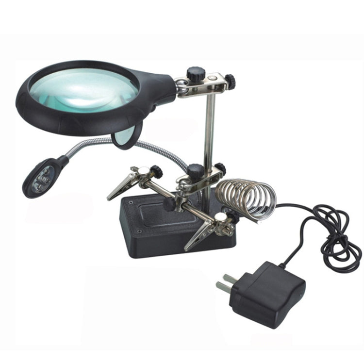 5 LED Auxiliary Clip Magnifier AC/DC Interchangeable with Soldering Stand & Two Magnifier, US Plug, 2.5X, US Plug