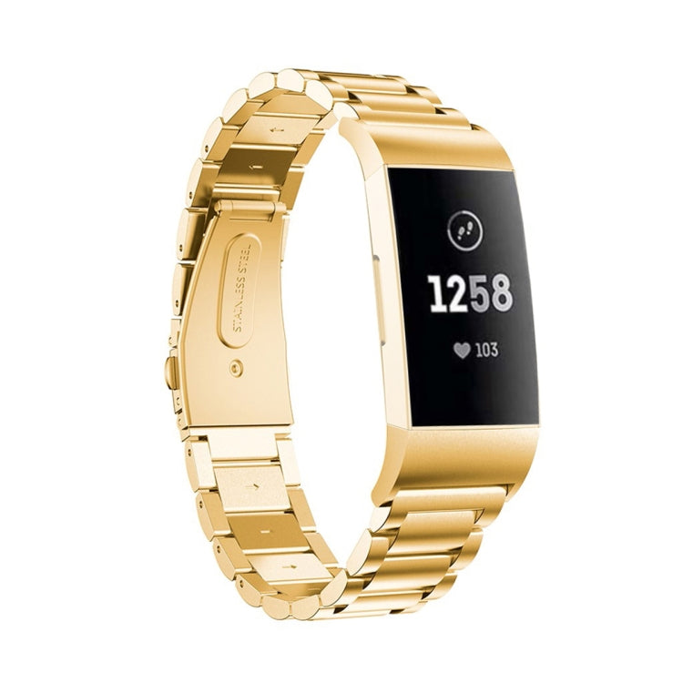 Three Beads Slingshot Buckle Solid Stainless Steel Watch Band for Fitbit Charge 4 — Silver