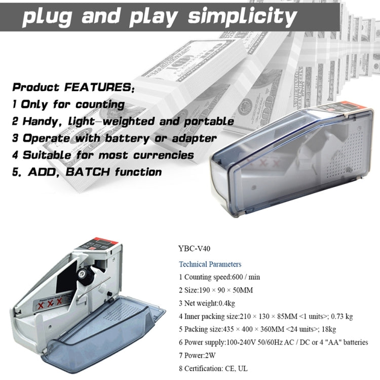 V40 Handheld Mini Portable Small Money Counting Machine, Specification: US Plug — view 6