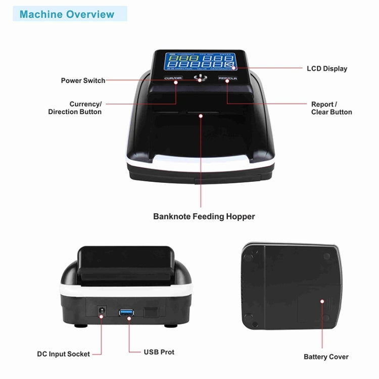 AL-130A Small Portable US Dollar and Euro Banknote Detector, Specifications:US Plug