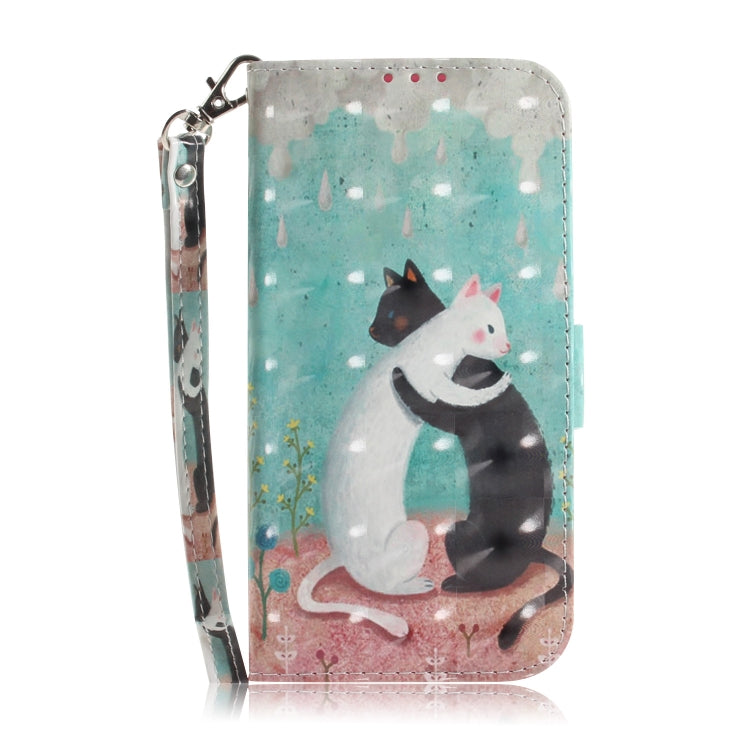 3D Painting Black White Cat Pattern Coloured Drawing Horizontal Flip Leather Case for Google Pixel 3a XL, with Holder & Card Slots & Wallet