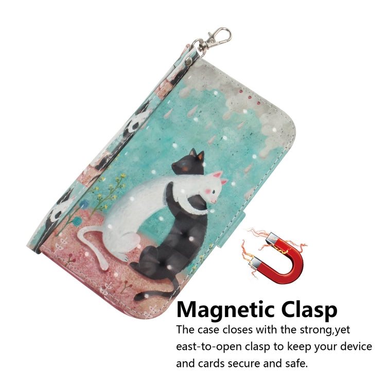 3D Painting Black White Cat Pattern Coloured Drawing Horizontal Flip Leather Case for Google Pixel 3a XL, with Holder & Card Slots & Wallet