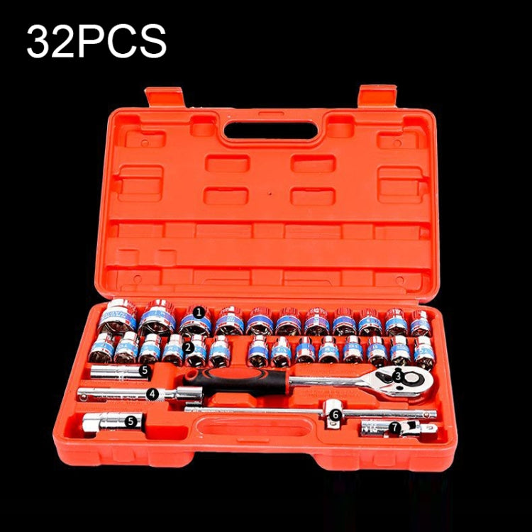 Multi-function Car Repair Combination Toolbox Ratchet Wrench Set, 32 In 1