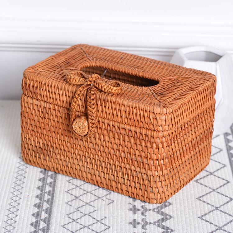 ZJH01 Bow Restaurant Desktop Rattan Braided Tissue Storage Box Case, Bow