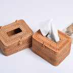 ZJH01 Bow Restaurant Desktop Rattan Braided Tissue Storage Box Case, Bow