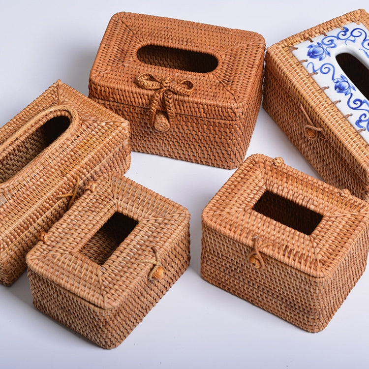 ZJH01 Bow Restaurant Desktop Rattan Braided Tissue Storage Box Case, Bow