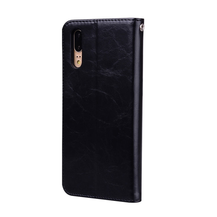 Business Style Oil Wax Texture Horizontal Flip Leather Case with Holder & Card Slots & Wallet, For Huawei P20