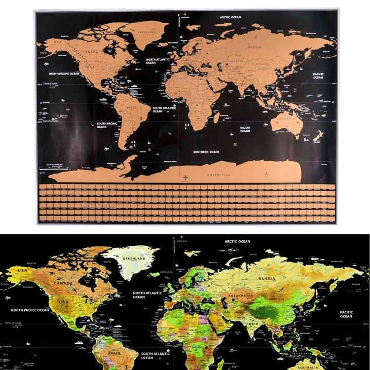 School Teaching Office Supplies Scratch World Map with National Flags, Size: 82.6 x 59.5cm