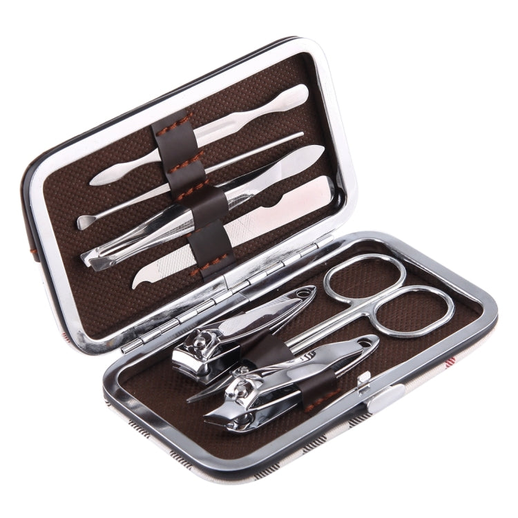 Nail Care Clipper Pedicure Manicure Kits (Flat Nail Clippers, Oblique Nail Nipper, Double Pick, Eyebrow Scissor, Eyebrow Tweezers, Ear Pick, Double Side Nail File) with Leather Bag, 7 in 1