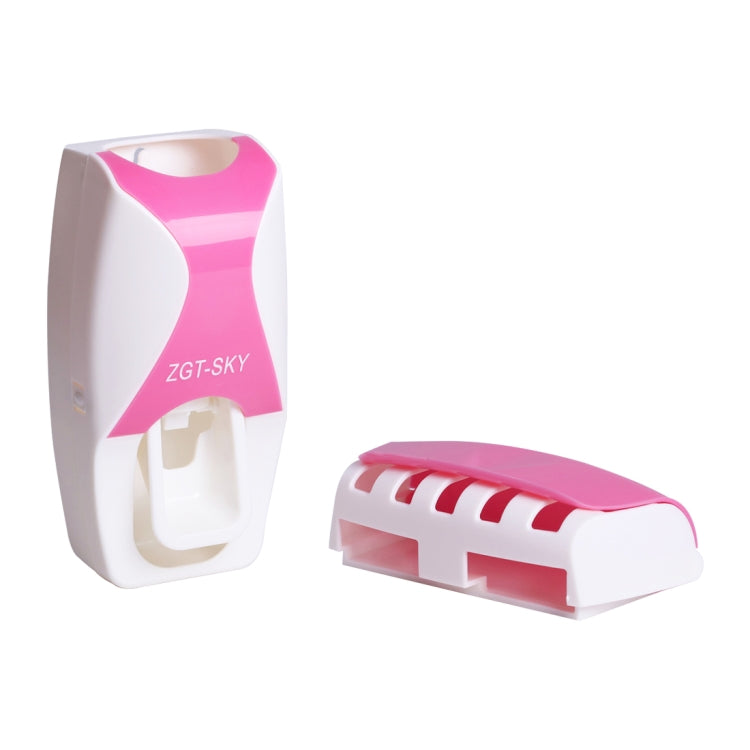 Automatic Toothpaste Dispenser Set with 5 Toothbrush Holder — Pink