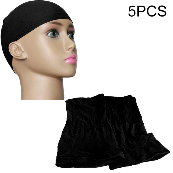 5pcs High Elastic Silk Socks Fake Hair Net Wig Liner Caps Snood Mesh, B, Color:Black, B, Color:Flesh Color