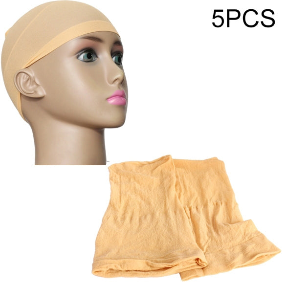5pcs High Elastic Silk Socks Fake Hair Net Wig Liner Caps Snood Mesh, B, Color:Black, B, Color:Flesh Color — Flesh Color