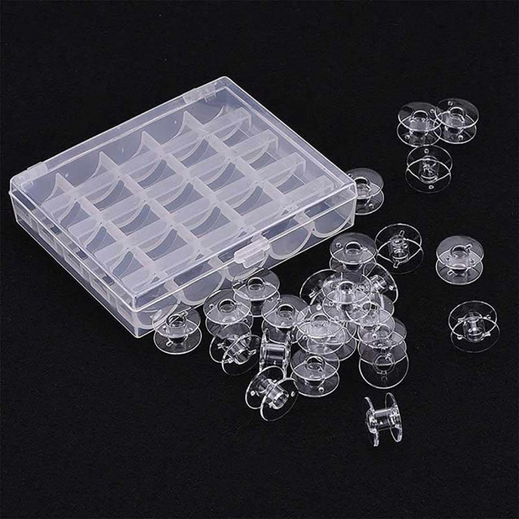Transparent Plastic Bobbin Sewing Machine Spool Bobbin Box with 25 Bobbins
