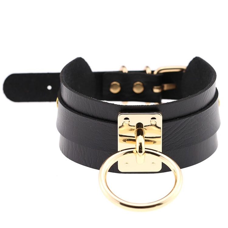 European and American Harajuku PU Leather Gold Single Ring Collar Wide Street-Snap Nightclub O-shaped Choker Necklace — Baby Blue