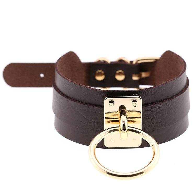 European and American Harajuku PU Leather Gold Single Ring Collar Wide Street-Snap Nightclub O-shaped Choker Necklace — view 20