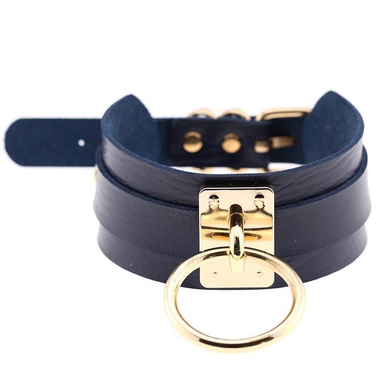 European and American Harajuku PU Leather Gold Single Ring Collar Wide Street-Snap Nightclub O-shaped Choker Necklace