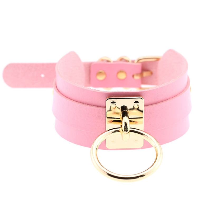 European and American Harajuku PU Leather Gold Single Ring Collar Wide Street-Snap Nightclub O-shaped Choker Necklace — Grey