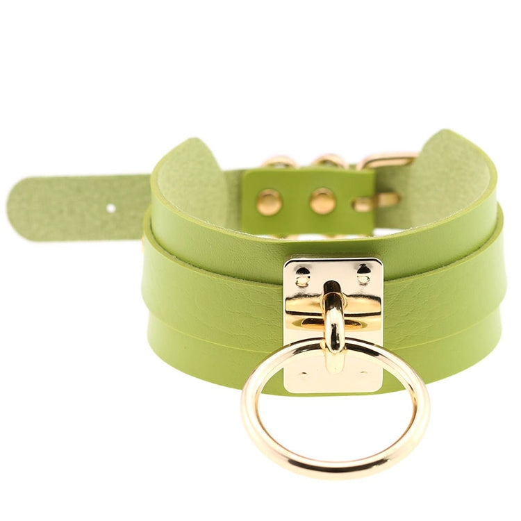 European and American Harajuku PU Leather Gold Single Ring Collar Wide Street-Snap Nightclub O-shaped Choker Necklace — Blue