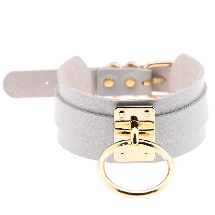 European and American Harajuku PU Leather Gold Single Ring Collar Wide Street-Snap Nightclub O-shaped Choker Necklace — Magenta