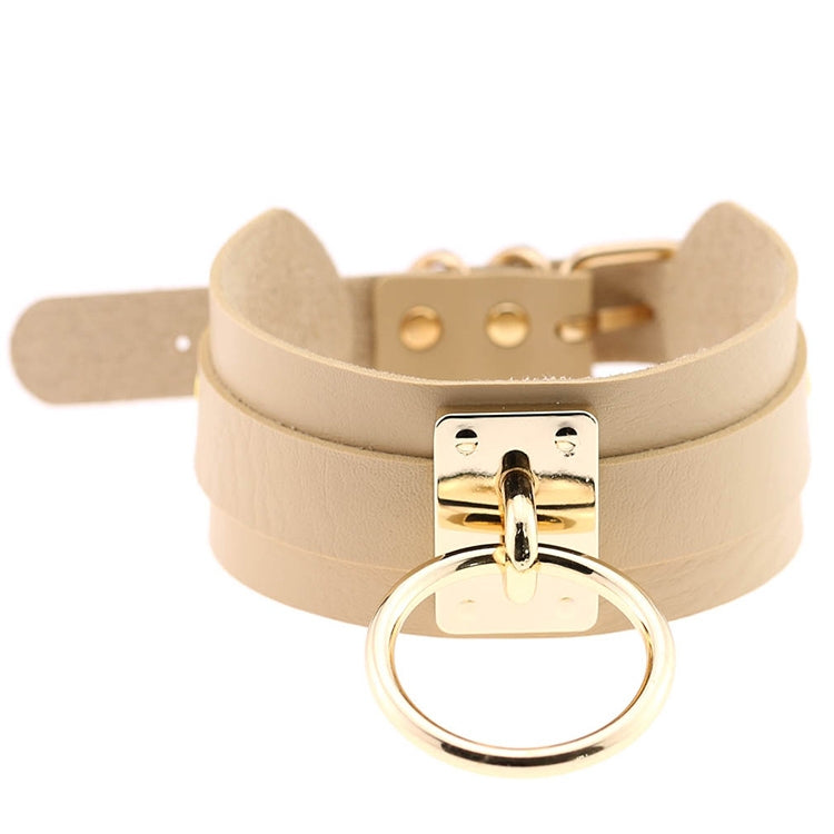 European and American Harajuku PU Leather Gold Single Ring Collar Wide Street-Snap Nightclub O-shaped Choker Necklace — Purple
