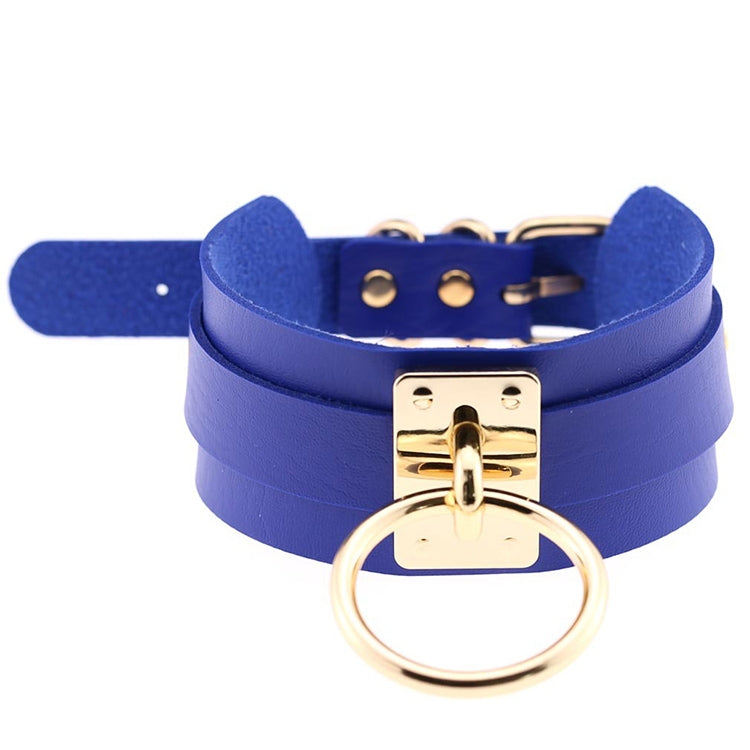European and American Harajuku PU Leather Gold Single Ring Collar Wide Street-Snap Nightclub O-shaped Choker Necklace — Black